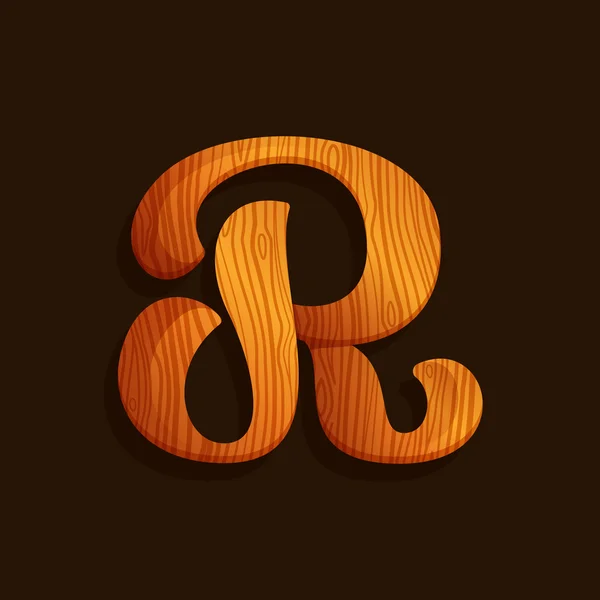 R lettera logo con texture in legno . — Vettoriale Stock