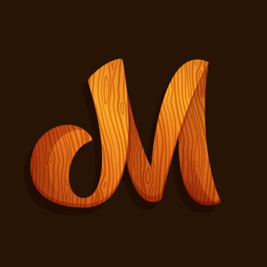 M harfi logosu ile ahşap doku.