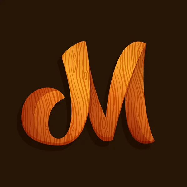Логотип буквы М с текстурой дерева . — стоковый вектор