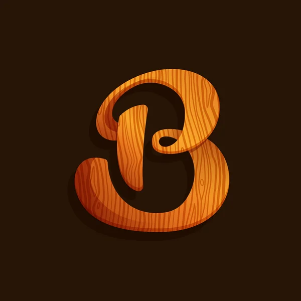 Logotipo de letra B com textura de madeira . — Vetor de Stock
