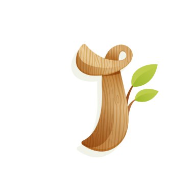 Ahşap doku ve yeşil yaprakları ile logo ı harfi. 