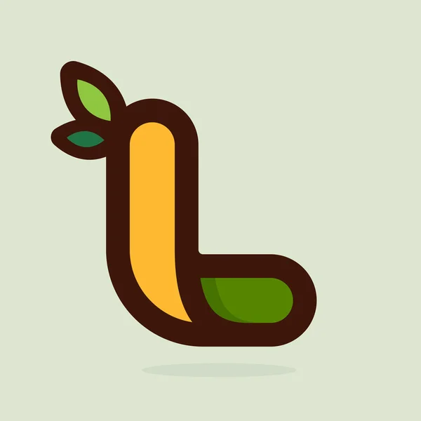 L lettre logo de style plat avec feuilles vertes . — Image vectorielle