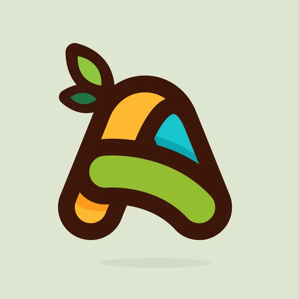 Brief van een vlakke stijl logo met groene bladeren. — Stockvector