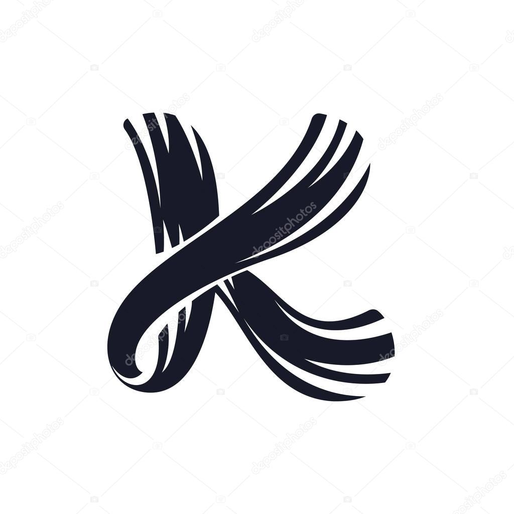 K letter logo script lettering. Vector elegant hand drawn letter