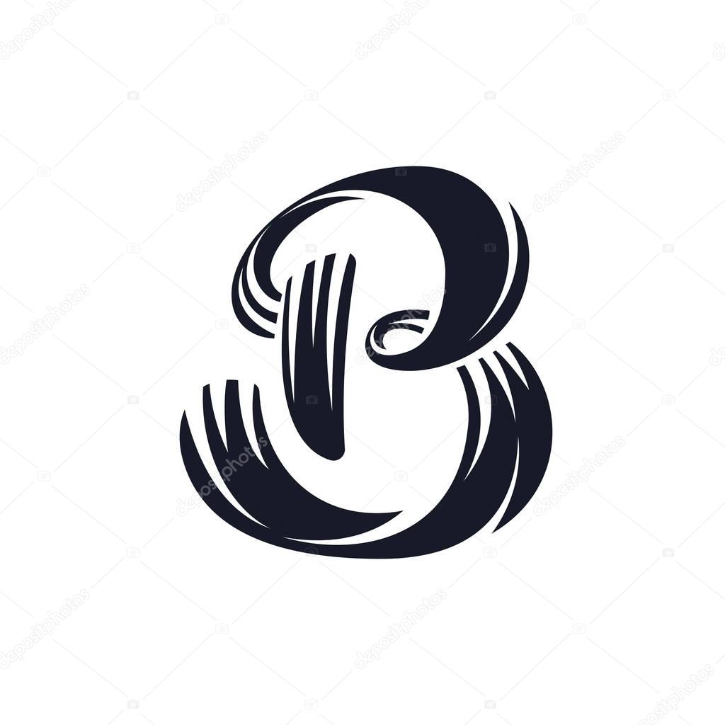 B letter logo script lettering. Vector elegant hand drawn letter