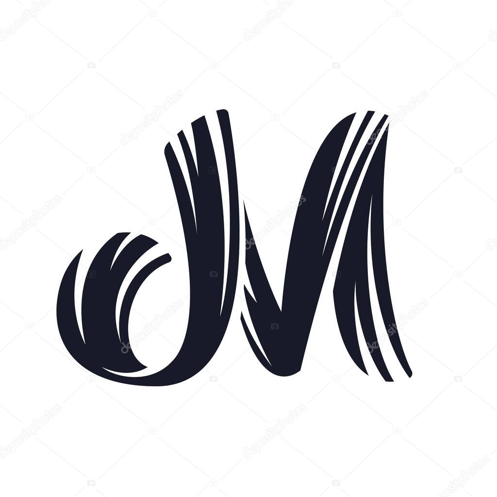 M letter logo script lettering. Vector elegant hand drawn letter