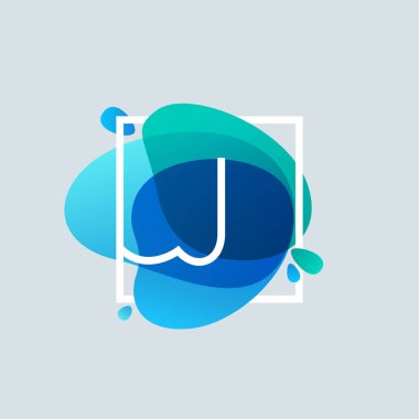 J harfi logo mavi suluboya sıçrama, kare çerçeve