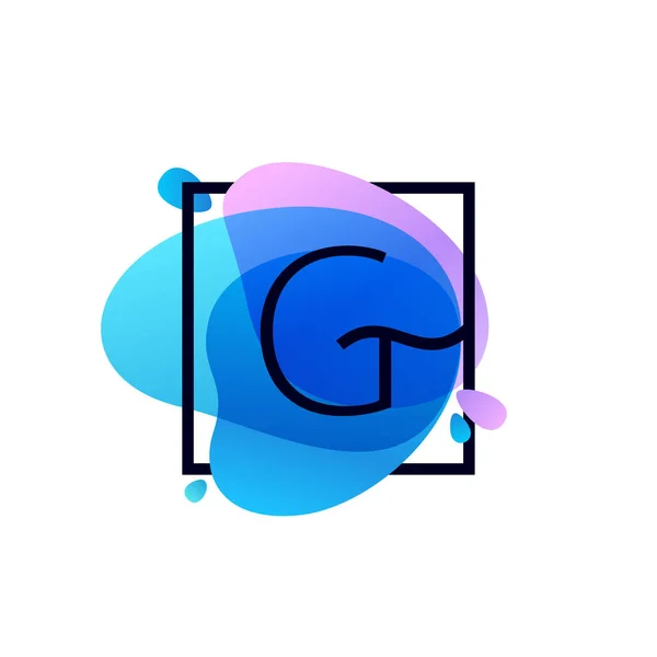 G harfi logo mavi suluboya sıçrama, kare çerçeve — Stok Vektör