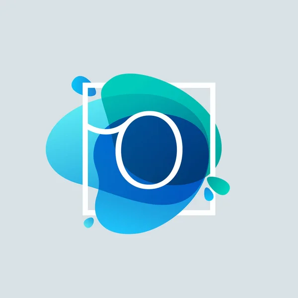 O levél logó négyzet alakú keretben kék akvarell Splash — Stock Vector