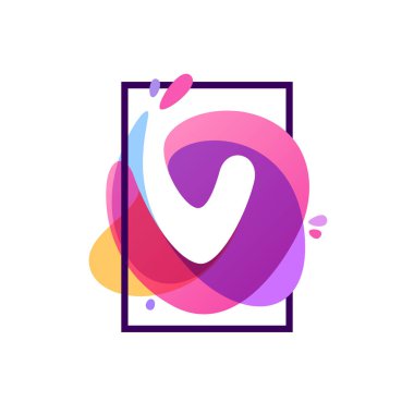 V harfi logo suluboya splash arka plan, kare çerçeve.