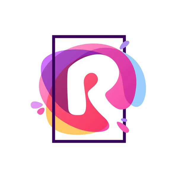 Logo huruf R dalam bingkai persegi di latar belakang splash cat air . - Stok Vektor