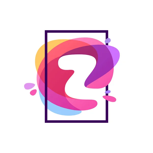 水彩のスプラッシュの背景で正方形のフレームで Z の文字ロゴ. — ストックベクタ
