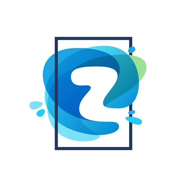 Z letter logo in square frame at blue watercolor splash backgrou — Stock Vector