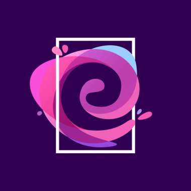 E mektup logo çok renkli splash arka plan, kare çerçeve.