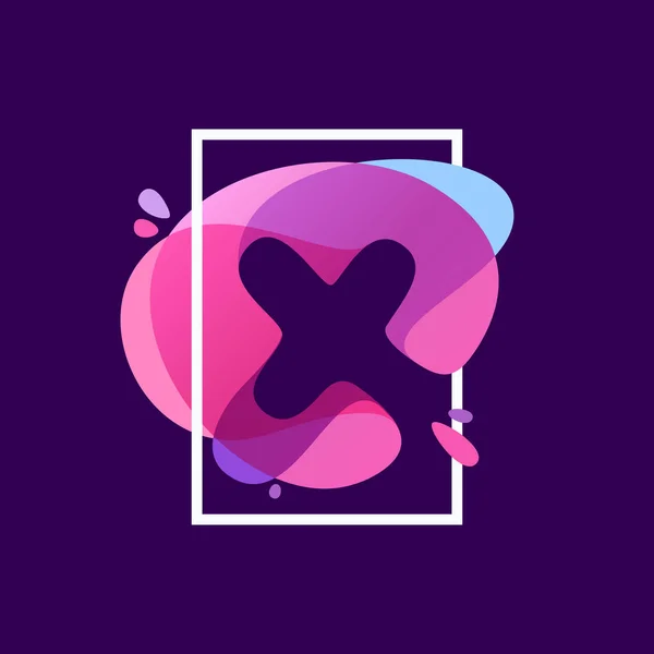 多色のスプラッシュの背景で正方形のフレームの文字ロゴ x. — ストックベクタ