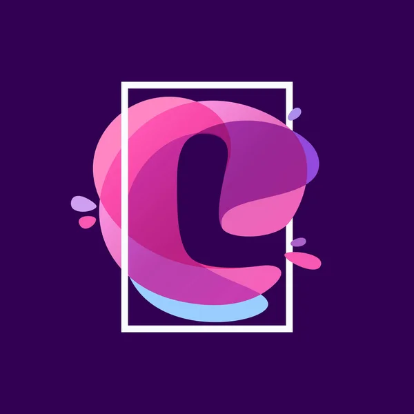 L letter logo in square frame at multicolor splash background. — Stock Vector
