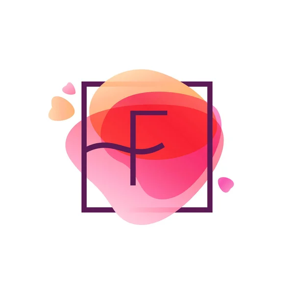 方形框架在粉红色的水彩背景 F 字母标志. — 图库矢量图片