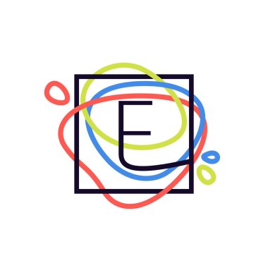 E mektup logo renkli satır arkaplanı, kare çerçeve.