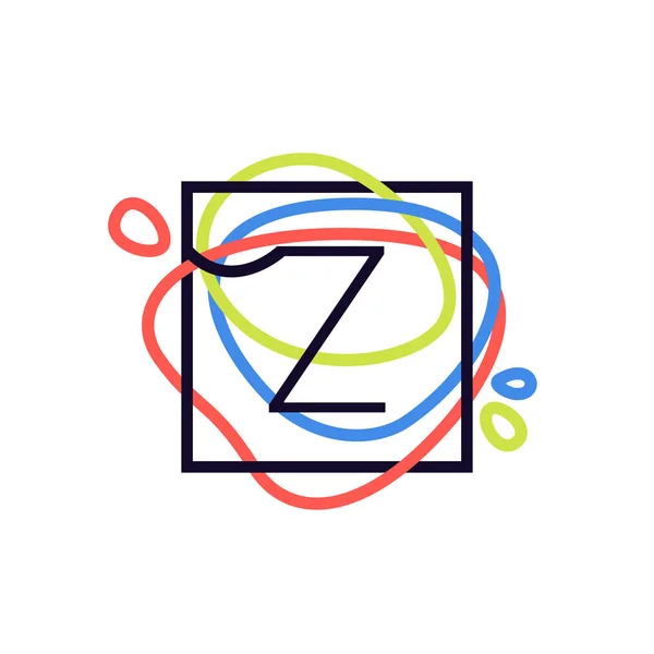 Z brief logo in vierkante frame bij kleurrijke lijn achtergrond. — Stockvector