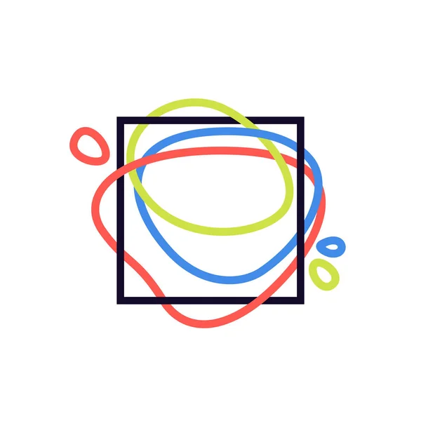 Quadratischer Rahmen bei mehrfarbigem Linienhintergrund. — Stockvektor