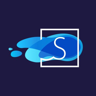 S harfi logo suluboya mavi akım arka plan, kare çerçeve