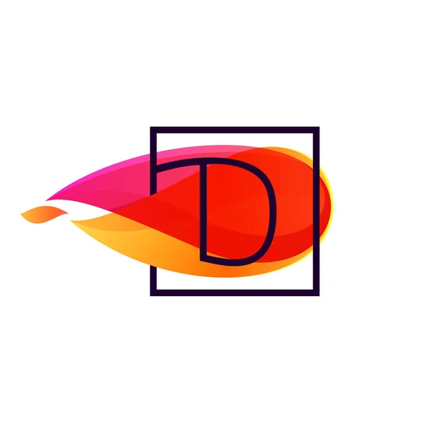 Logotipo da letra D no quadro quadrado no fundo da chama de fogo . — Vetor de Stock