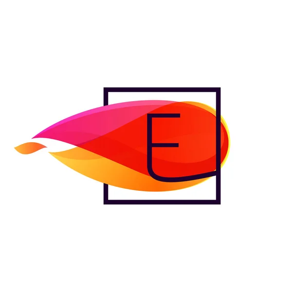 E letter logo in square frame at fire flame background. Royalty Free Stock Vectors