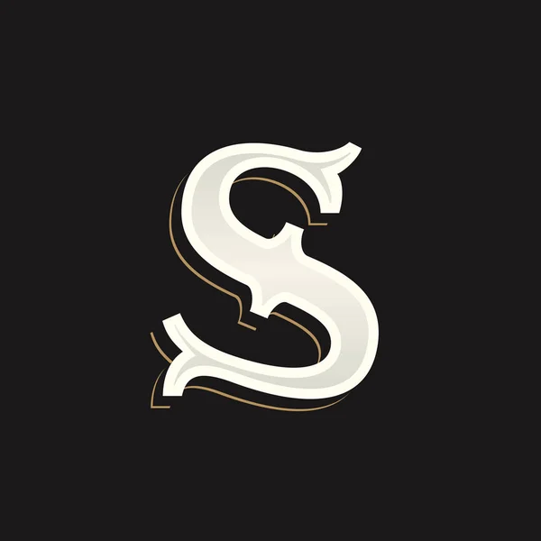 S ตัวอักษรโลโก้ที่มีข้อความเก่าบนพื้นหลังที่มืด . — ภาพเวกเตอร์สต็อก