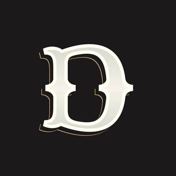 D písmeno logo s staré serif na tmavém pozadí. — Stockový vektor