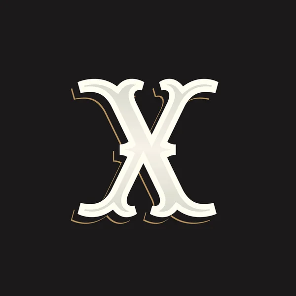 X 字母标志与老衬线在深色背景上. — 图库矢量图片