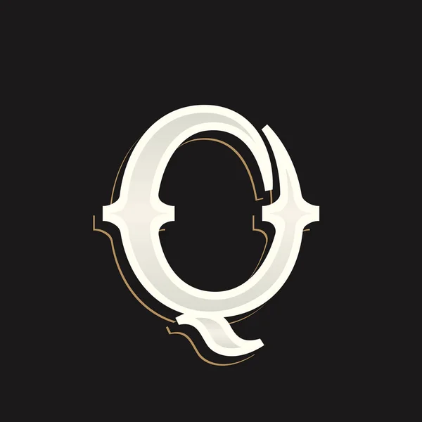 Q Buchstabe Logo mit alten Serifen auf dem dunklen Hintergrund. — Stockvektor