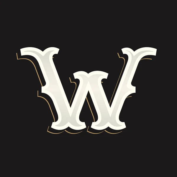 Λογότυπο γράμμα W με παλιά serif στο σκούρο φόντο. — Διανυσματικό Αρχείο