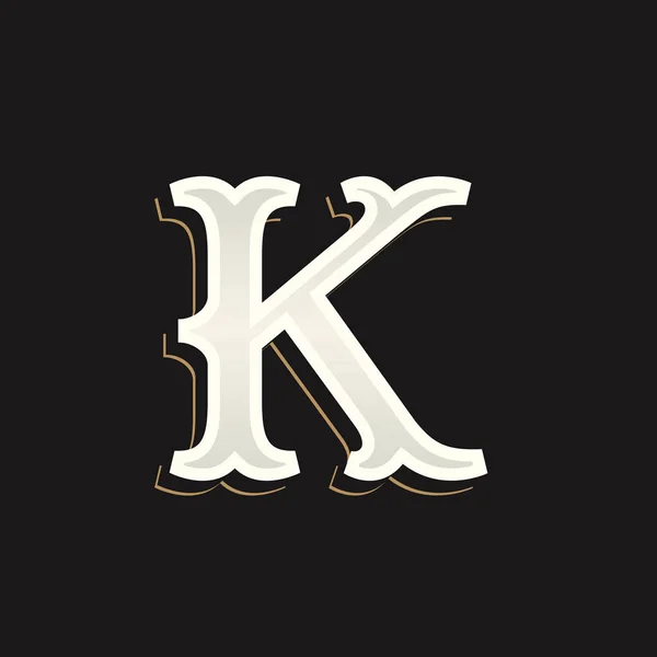 暗い背景に古いセリフと K 文字ロゴ. — ストックベクタ