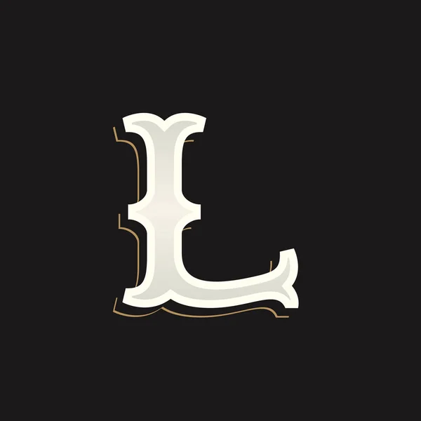 L letter logo with old serif on the dark background. — Stock Vector