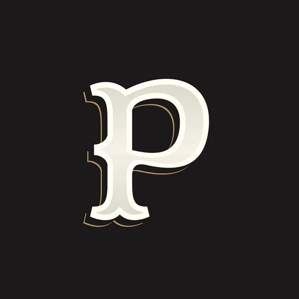 P lettera logo con vecchio serif sullo sfondo scuro . — Vettoriale Stock