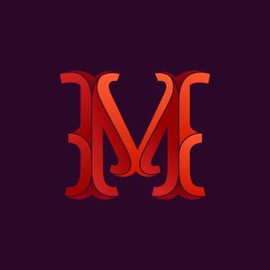 M harfi logosu zarif retro yönlü tarzı. 