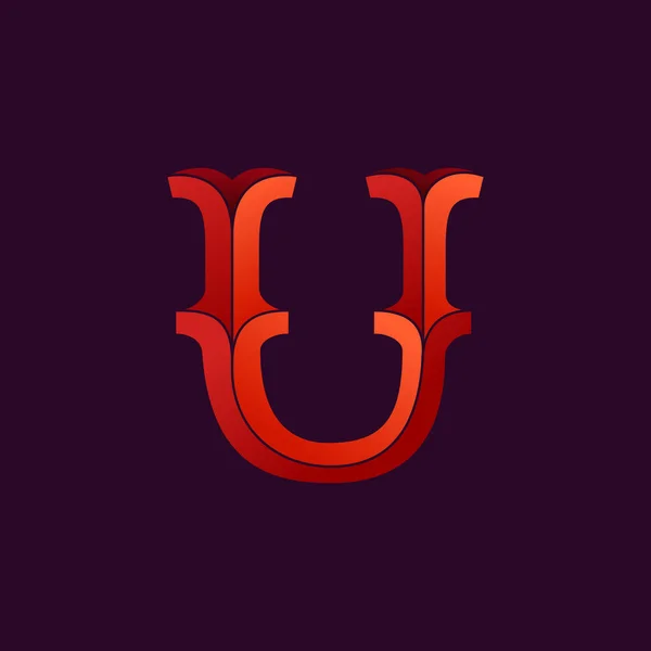 U letter logo in elegant retro faceted style. — Stock Vector