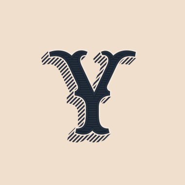 Y letter logo in vintage western style with lines shadows.