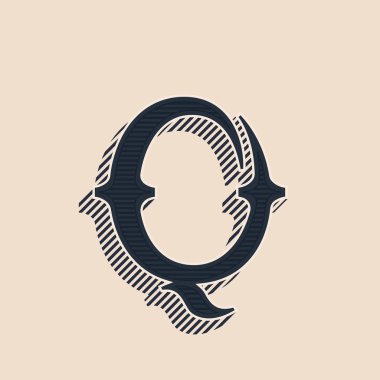 Q vintage Batı tarzı satırları gölgeler ile harfi logo.