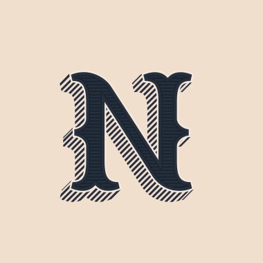 N letter logo in vintage western style with lines shadows.