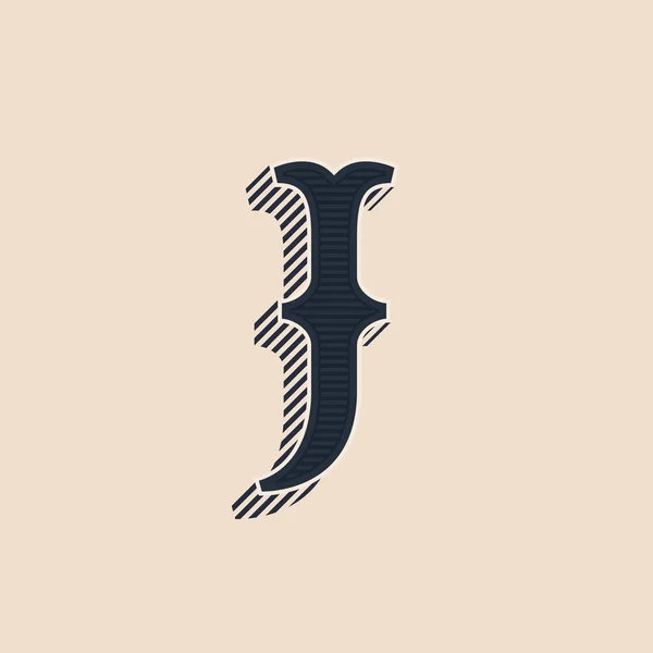 線の影でビンテージの西部様式の J 文字ロゴ. — ストックベクタ