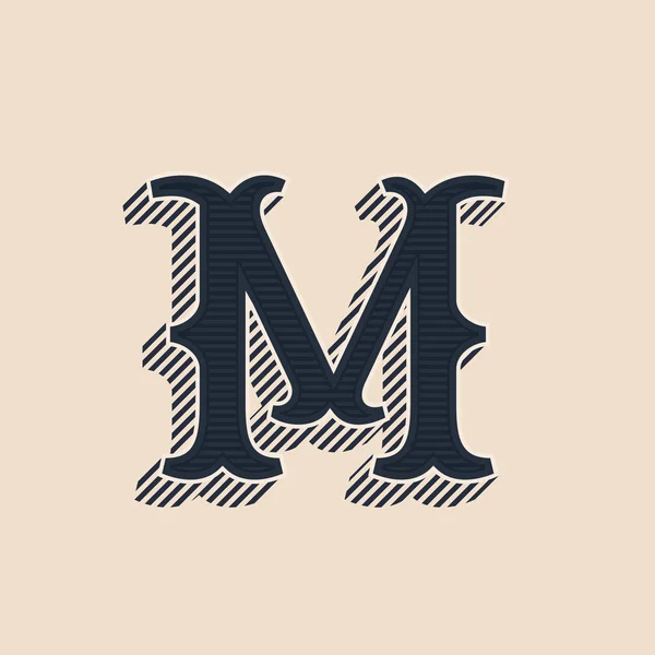 M brev-logotypen i västra vintagestil med linjerna skuggor. — Stock vektor