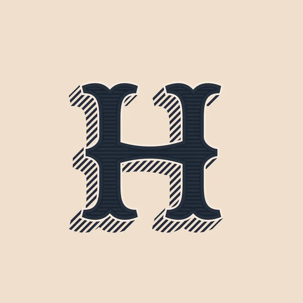 H letter logo in vintage western style with lines shadows. — Stock Vector