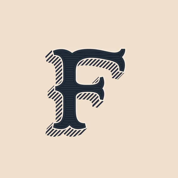 F letter logo in vintage western style with lines shadows. — Stock Vector