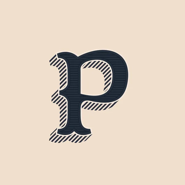 Logotipo de letra P en estilo occidental vintage con sombras de líneas . — Vector de stock