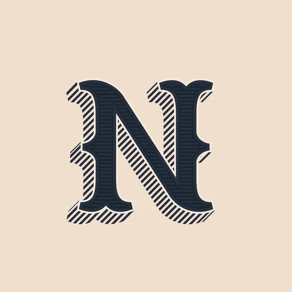 Logotipo de letra N en estilo occidental vintage con sombras de líneas . — Archivo Imágenes Vectoriales