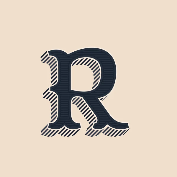 R letter logo in vintage western style with lines shadows. Vector Graphics