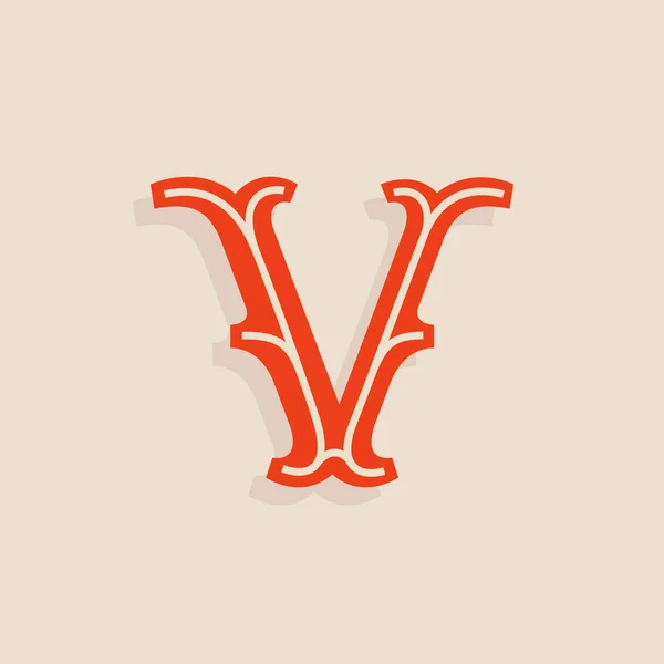 V lettera logo in stile universitario squadra sportiva . — Vettoriale Stock