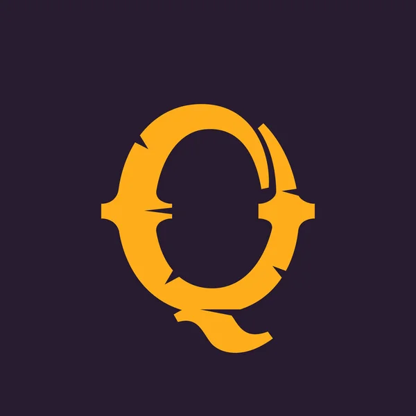 Q písmeno logo. Typ Vintage serif kostrbaté. — Stockový vektor