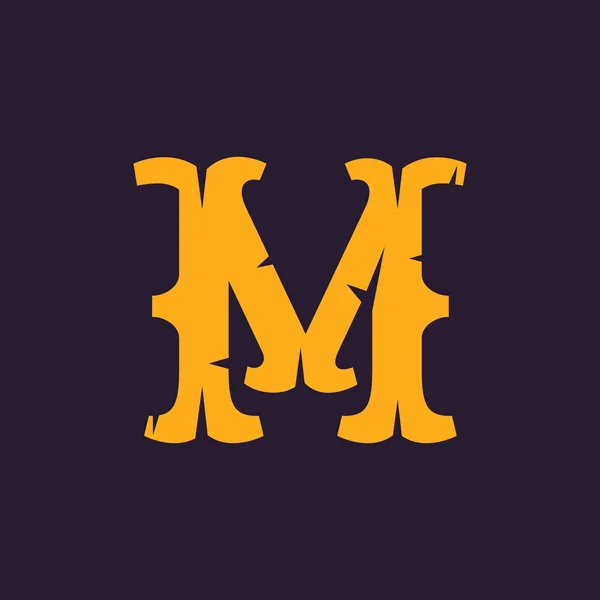 M harfi logosu. Vintage serif türü pürüzlü kenarlar ile. — Stok Vektör